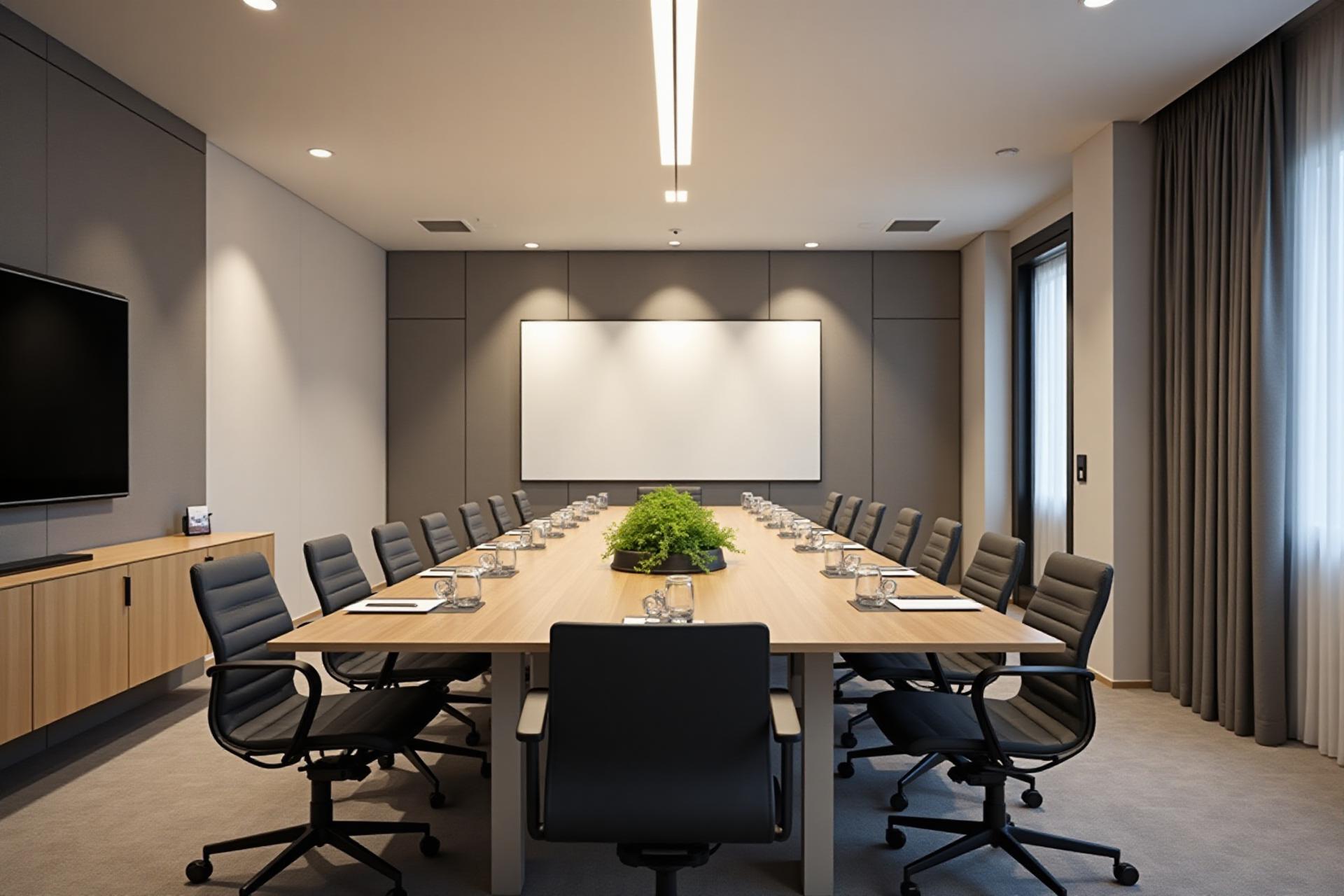 Professional hotel conference room and business center with modern meeting facilities for corporate events and business travelers