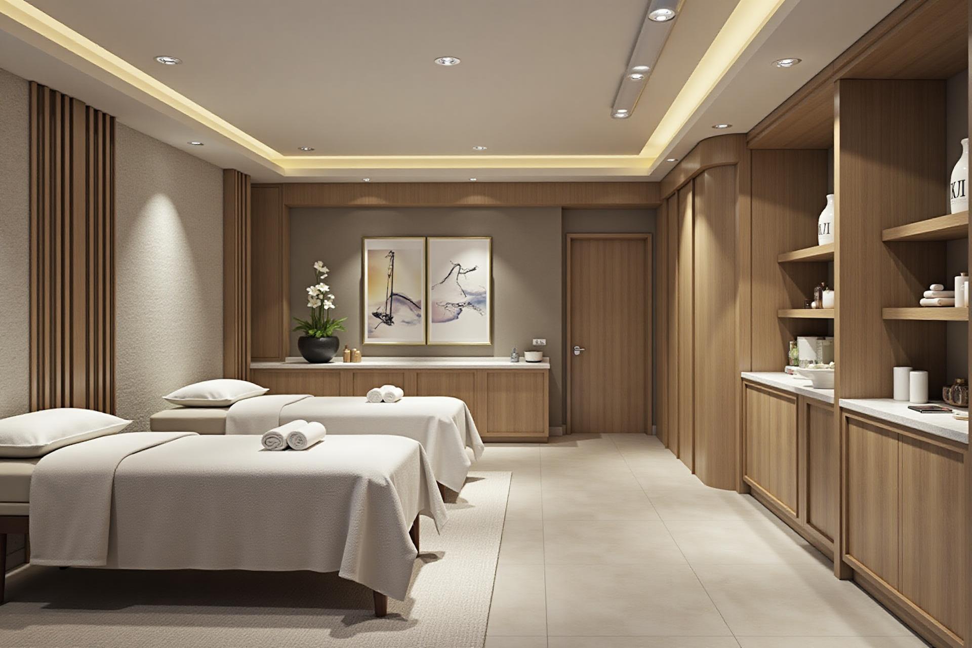 Luxury hotel spa and wellness center with modern facilities, perfect for showcasing through AI virtual tours to attract wellness travelers