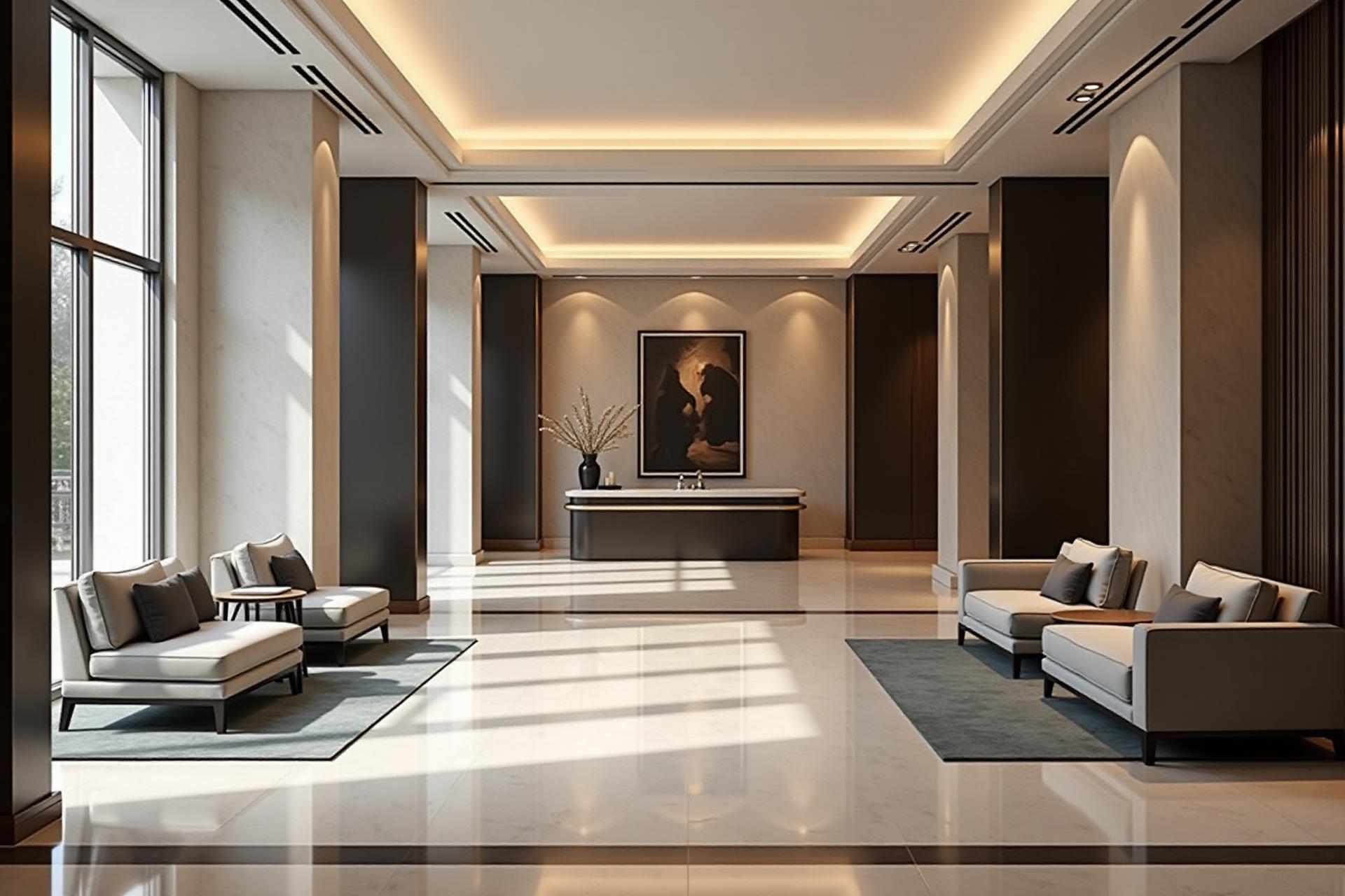 Luxury hotel lobby showcasing elegant design and modern amenities perfect for AI virtual tour marketing