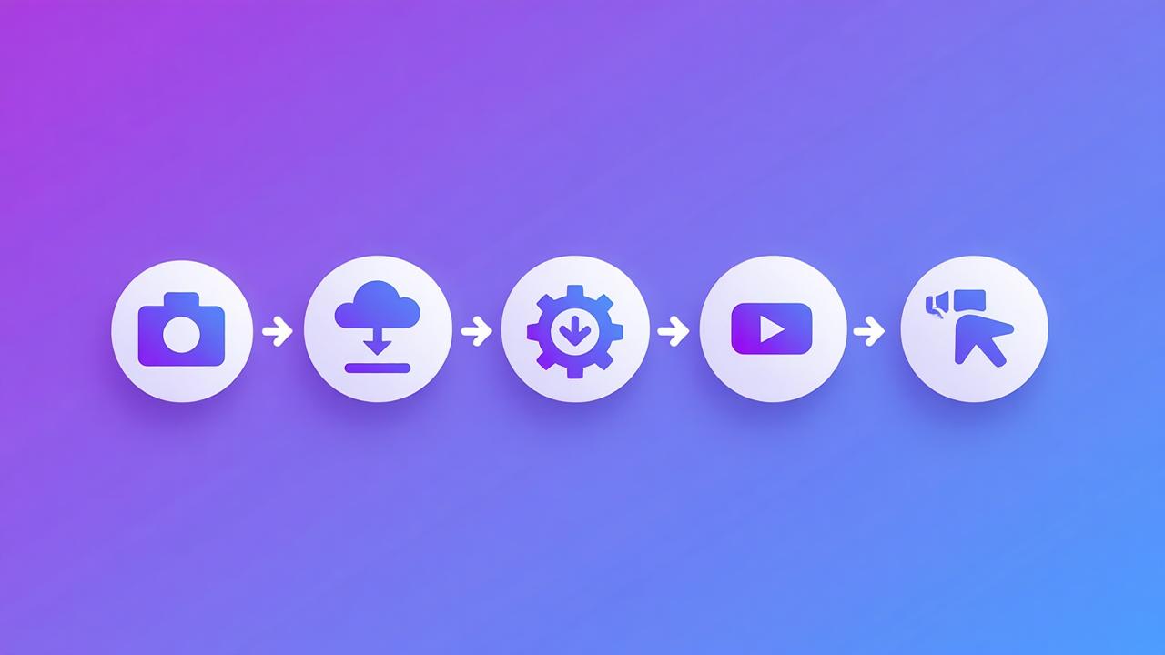 Step-by-step infographic showing the complete process of creating Instagram Reels from property photos using PropZella AI: capturing photos, uploading to platform, customizing content, generating video, and sharing on social media