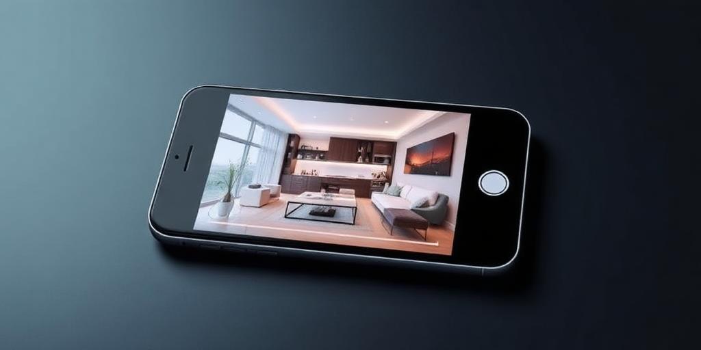 Modern smartphone displaying an AI-generated property virtual tour, showcasing the ease of creating professional marketing content