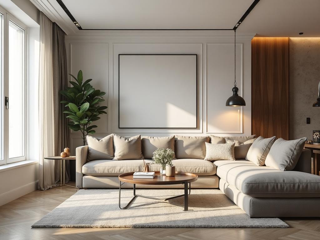 Professional staging of living room showing optimal lighting and staging for virtual tour photography