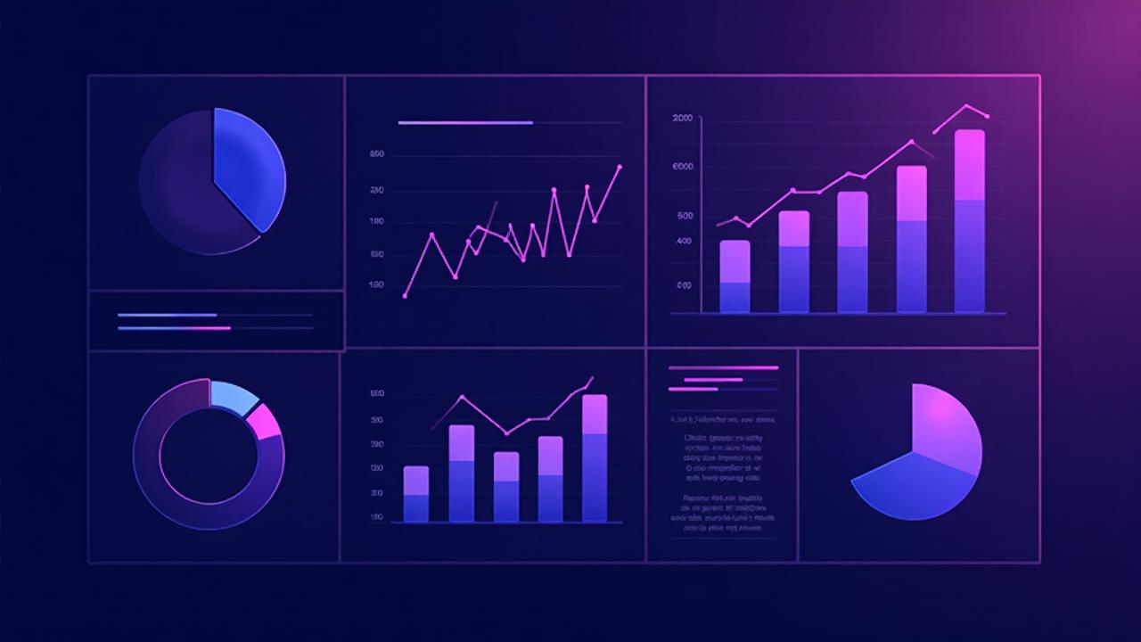 Professional analytics dashboard interface showing real estate Instagram Reels performance metrics with charts, graphs, and data visualizations in purple and blue color scheme for tracking marketing success